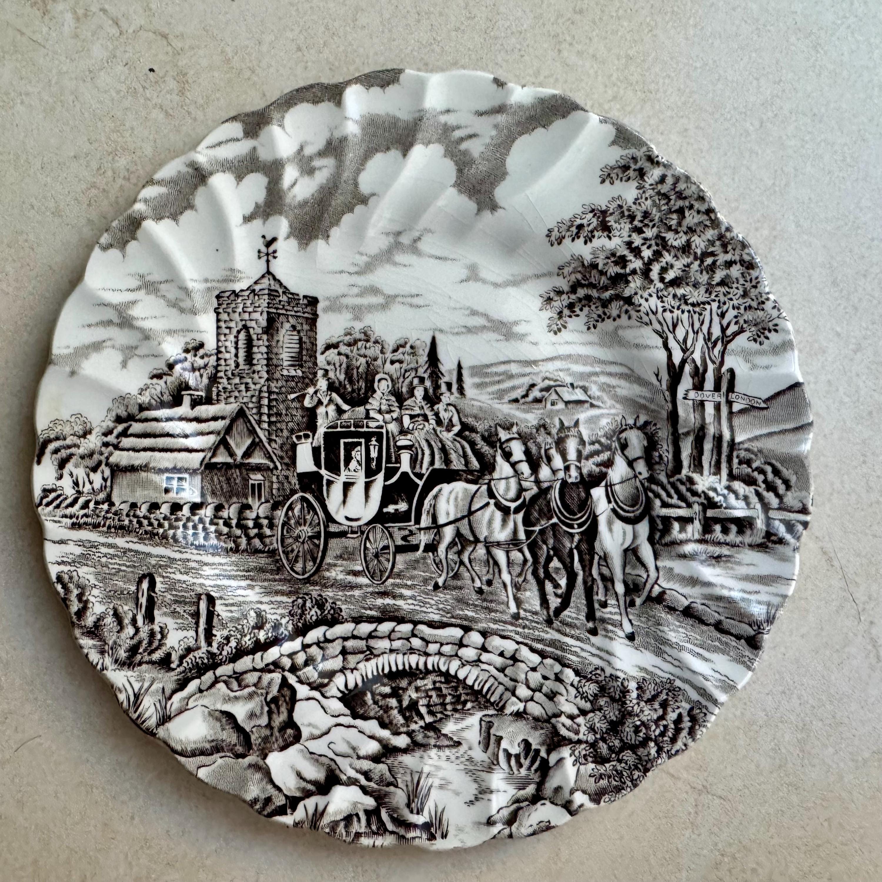 Vintage Scenic Transferware Wall Plates Set of 7, English Country Cottage Gallery Wall Decor
