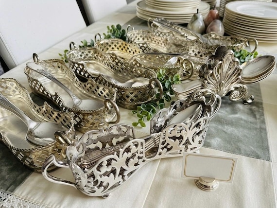 Vintage Silverplate Spoons or Silverware Holders – Dessert Spoon Stands, Serving Utensil Holders