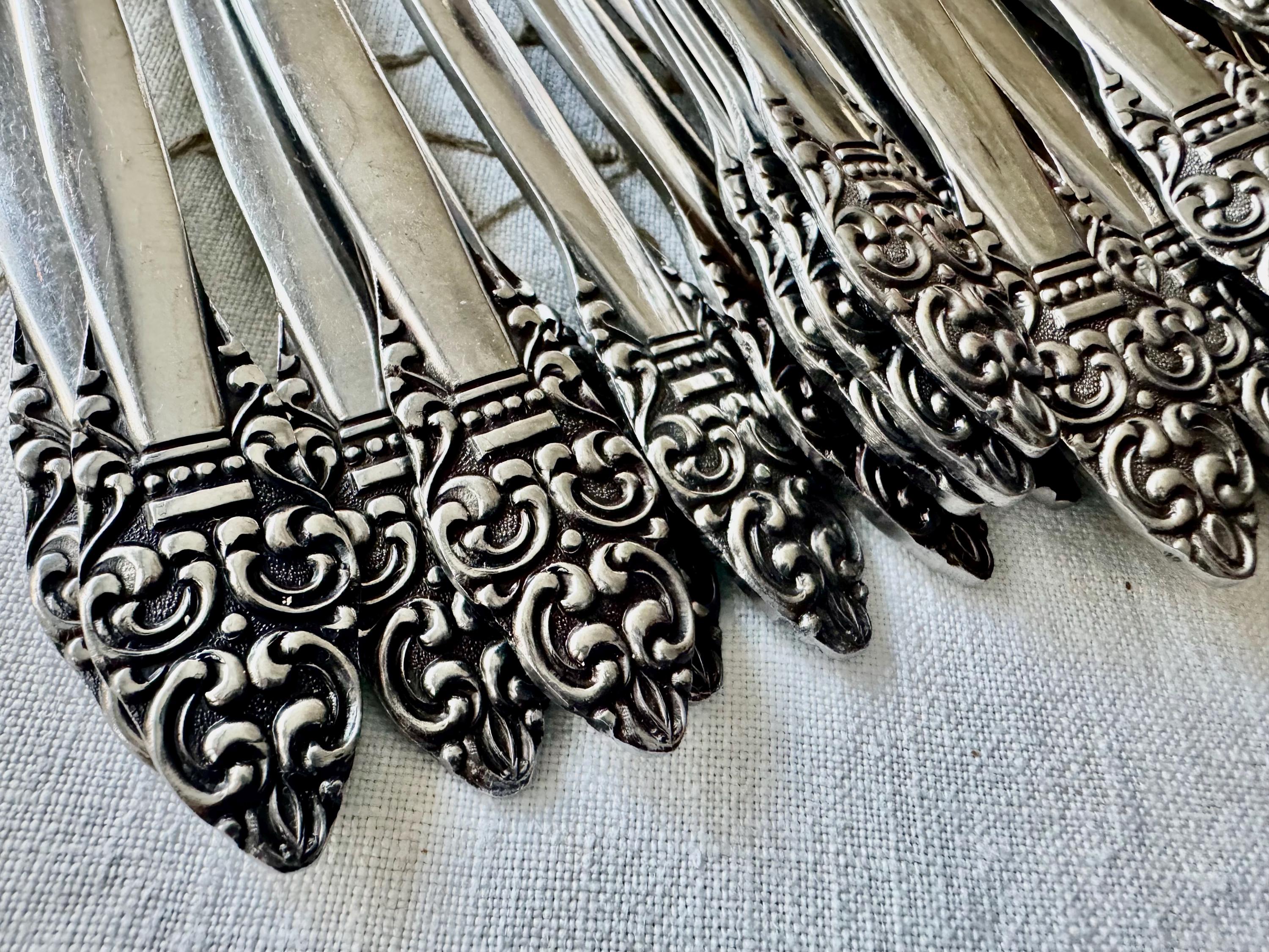 Vintage Northcraft Stainless Steel Flatware Set • Ornate Scroll Pattern, Japan