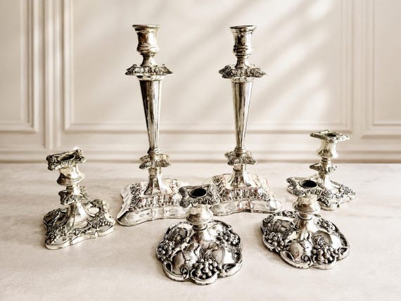 Elegant Silver-Plated Candle Holders – Ornate Vintage Charm — Candlesticks Extra Tall 13.5”