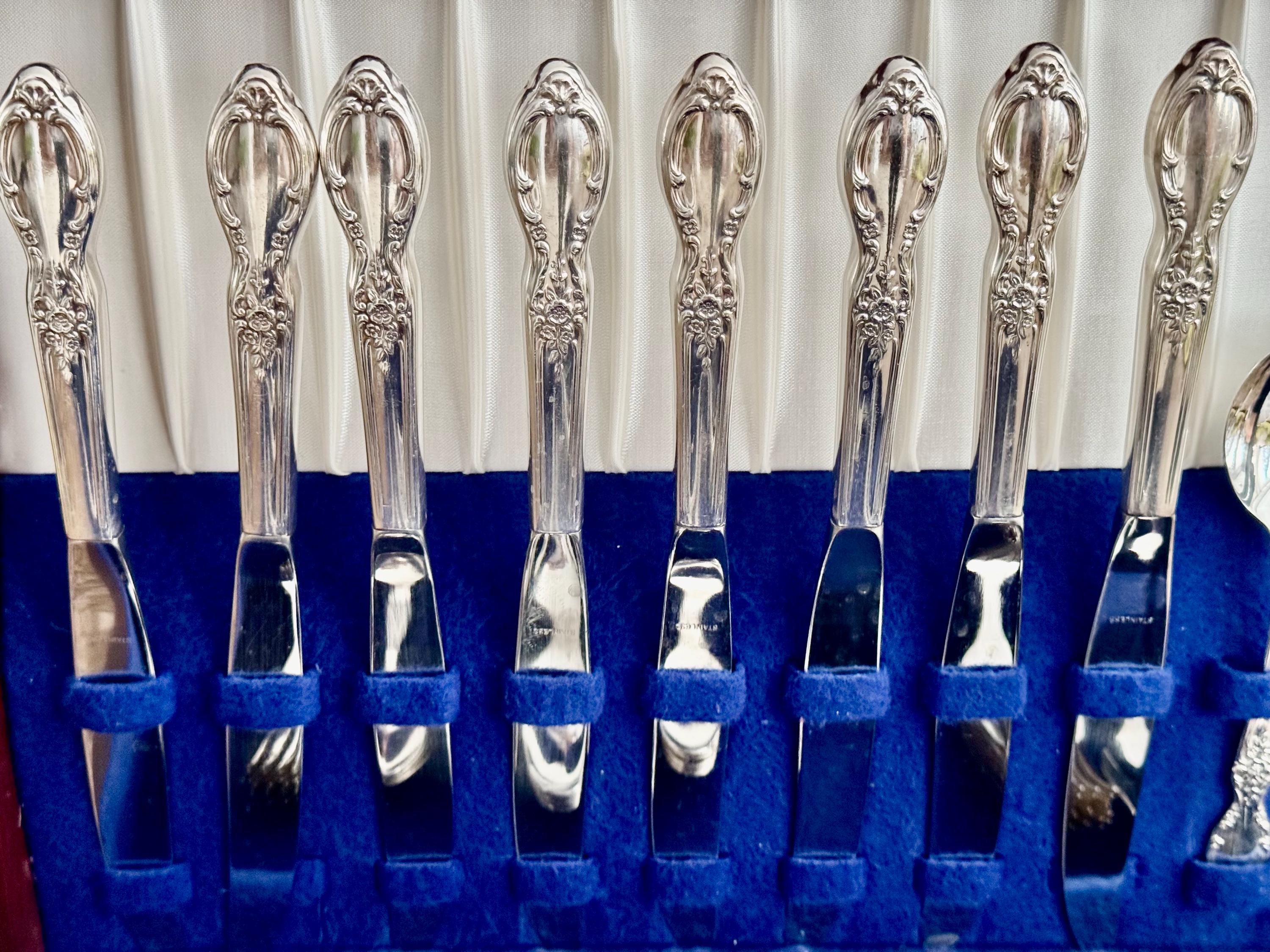 Victorian Rose Silverplate Flatware Set: 53-Piece Service for 8