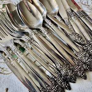 Vintage Northcraft Stainless Steel Flatware Set • Ornate Scroll Pattern, Japan image 5
