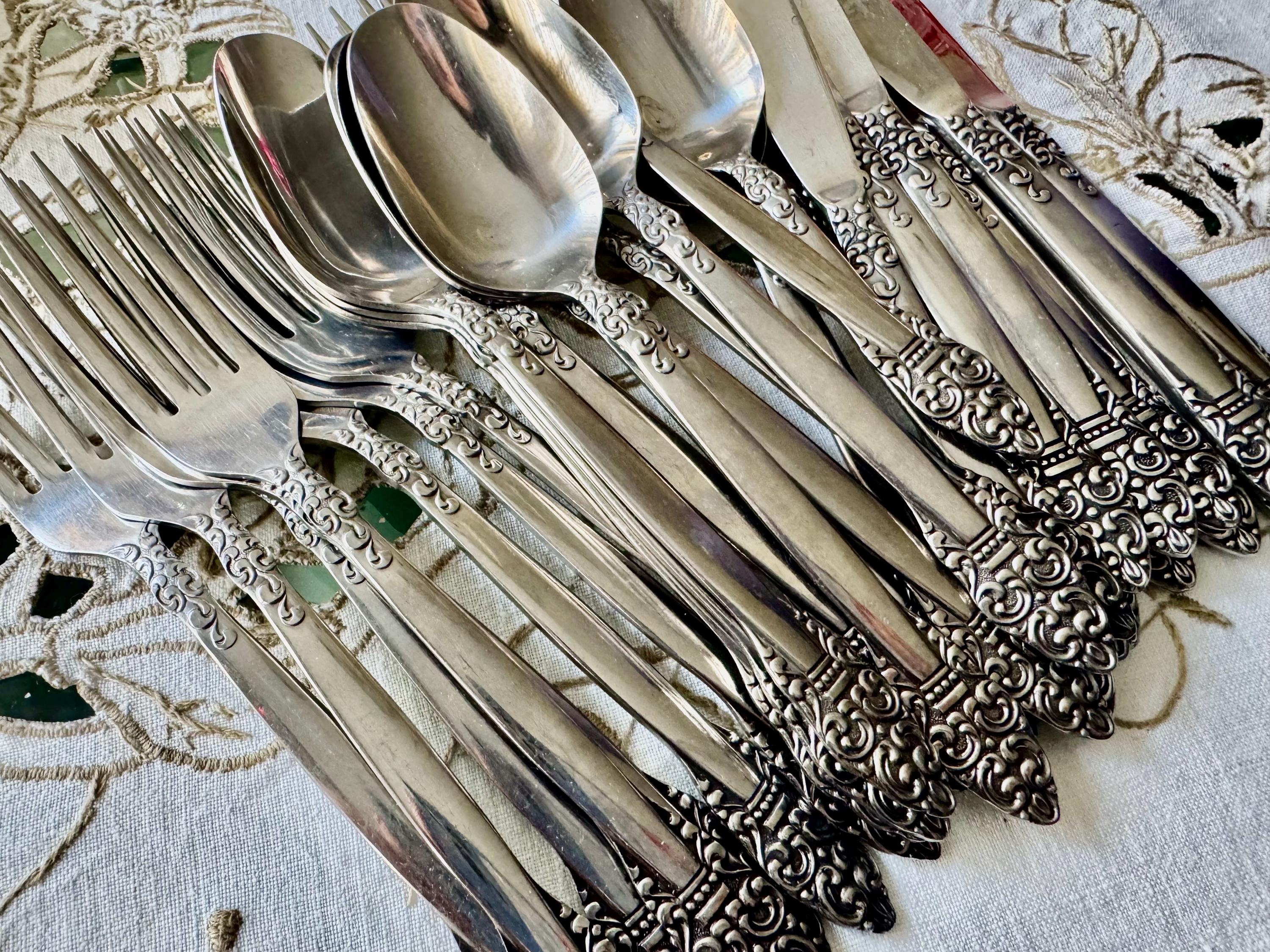 Vintage Northcraft Stainless Steel Flatware Set • Ornate Scroll Pattern, Japan