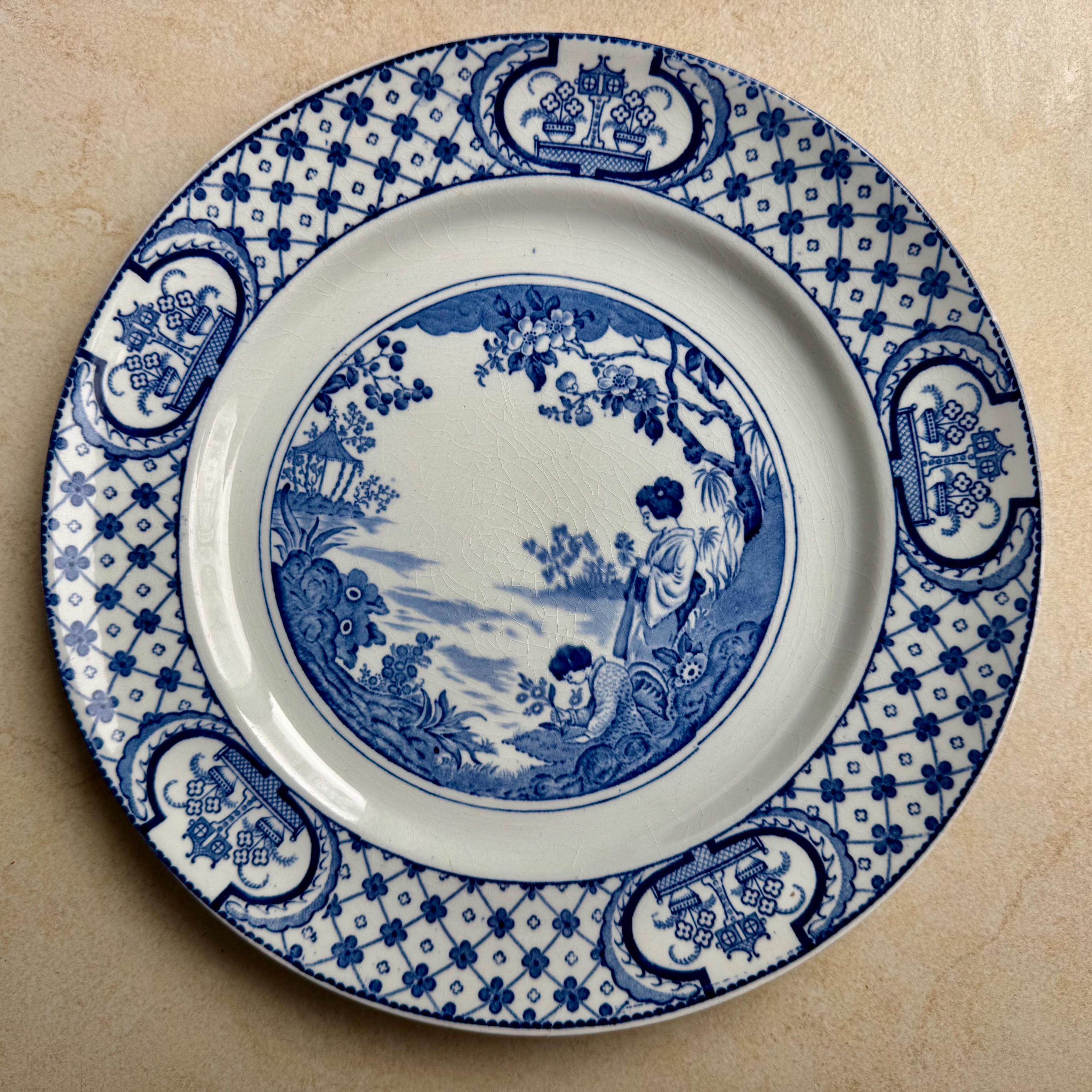 Rare Unique Antique Blue & White Transferware Wall Plate Collection – 5-Piece Assortment