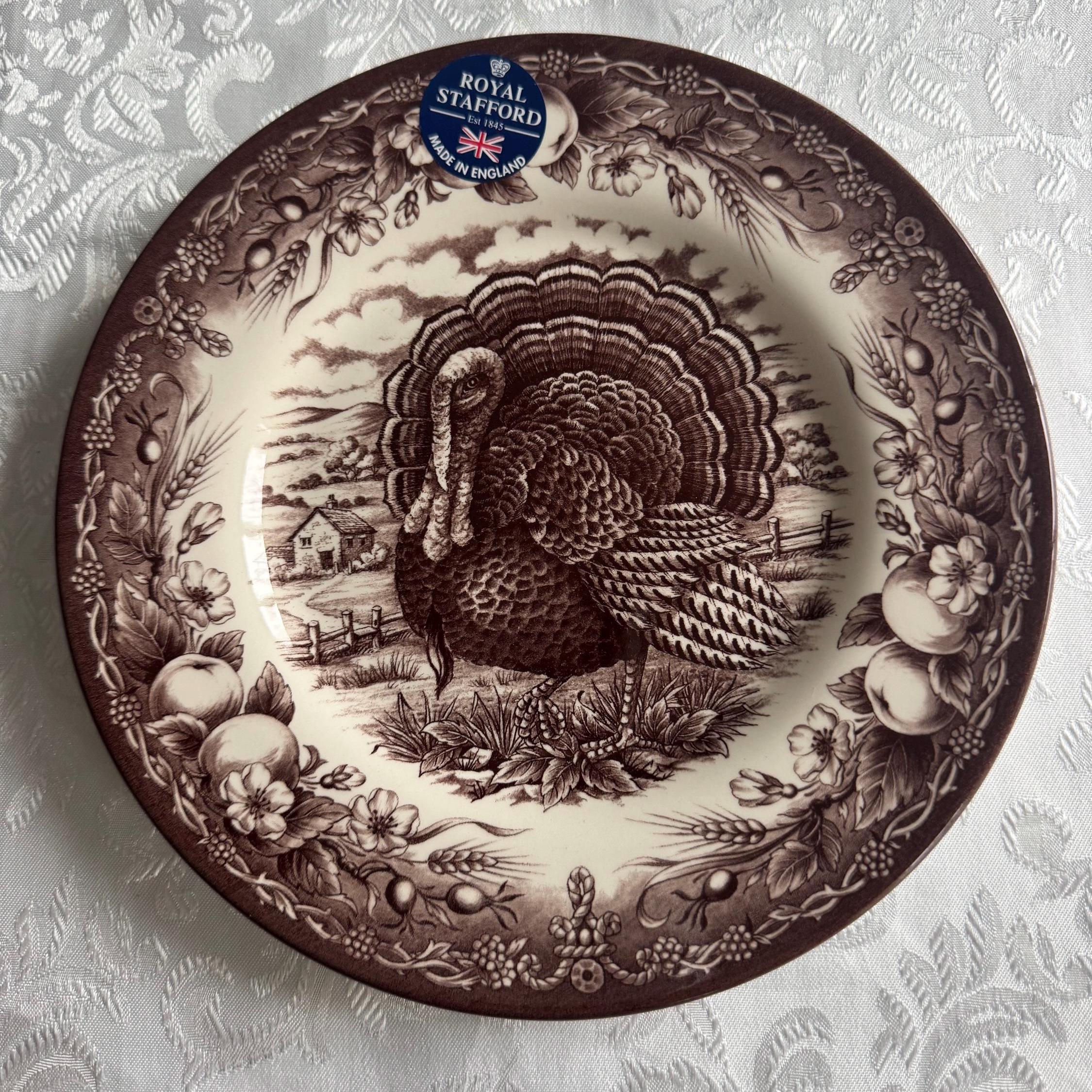 New Transferware Fall Thanksgiving Theme - Salad Plates - Royal Stafford - Made in England
