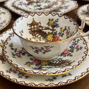 Rare Vintage Aynsley England Fine Bone China “Pagoda” - Two Person Dinner Set - 15 Items