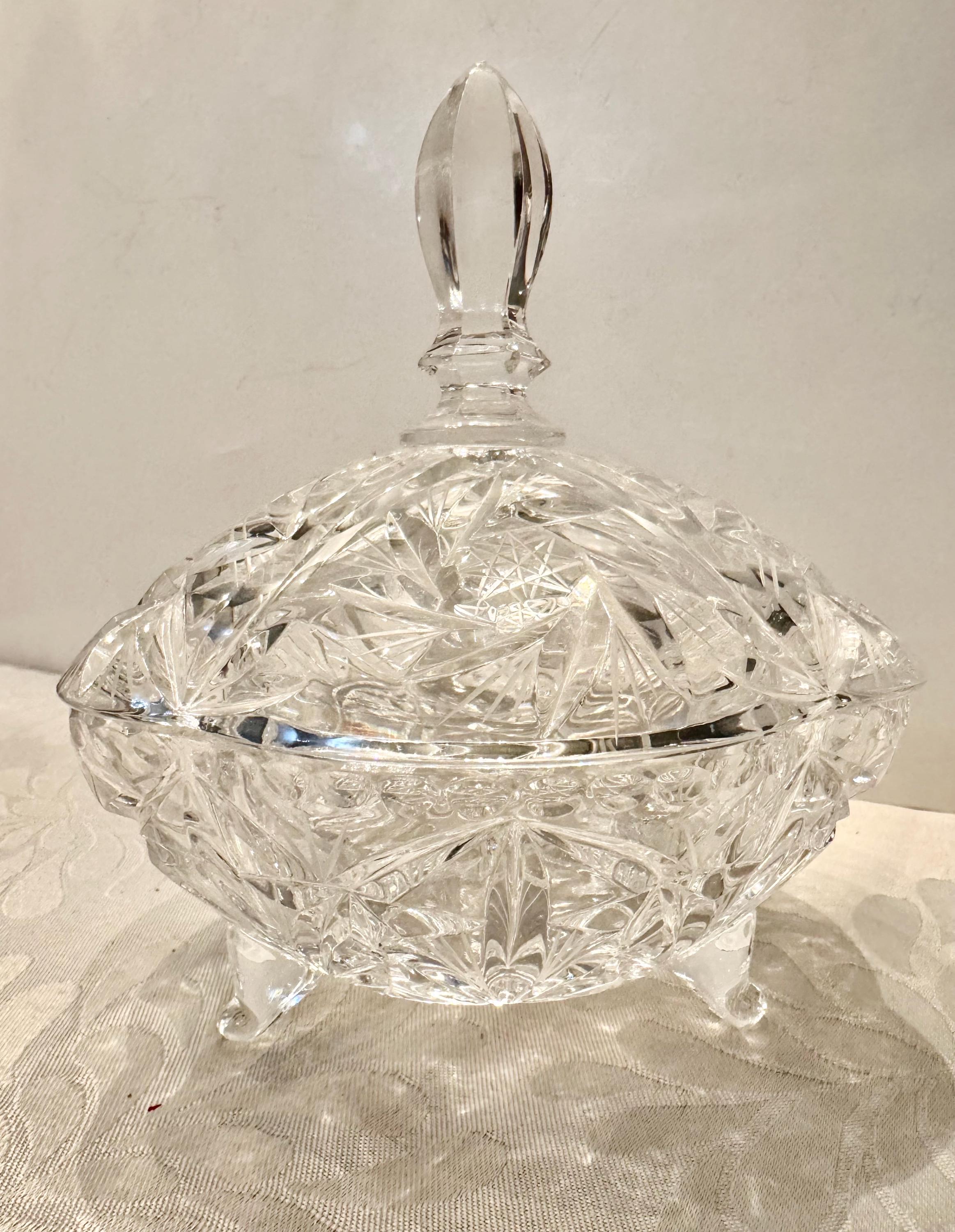 Vintage Crystal Candy Dish with Lid — Each Trinket Jar Sold Individually