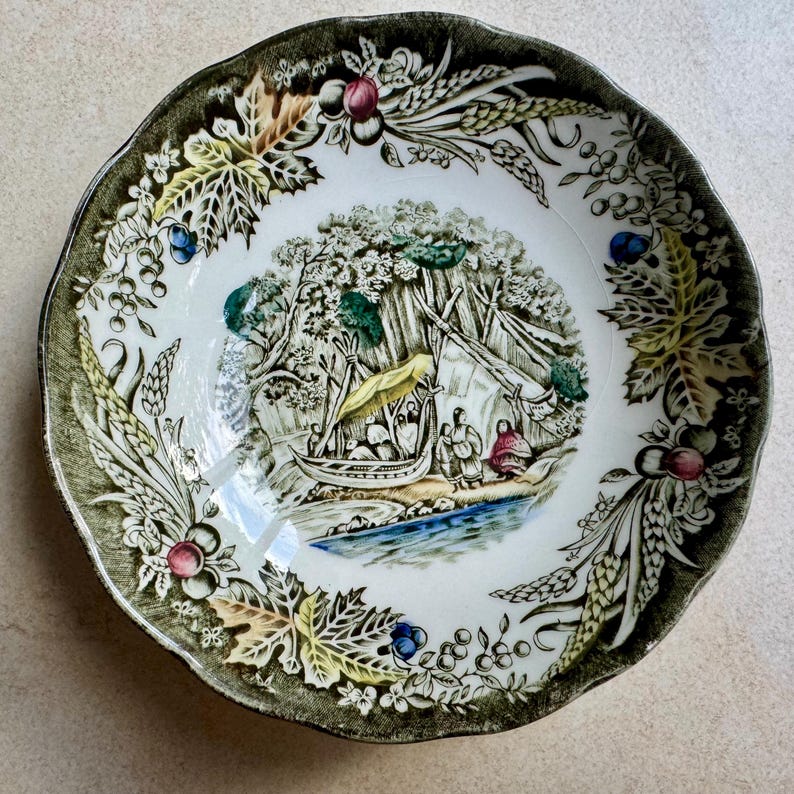 Vintage Red Green Transferware Plate Set: Eclectic Cottagecore Wall Gallery bild 6