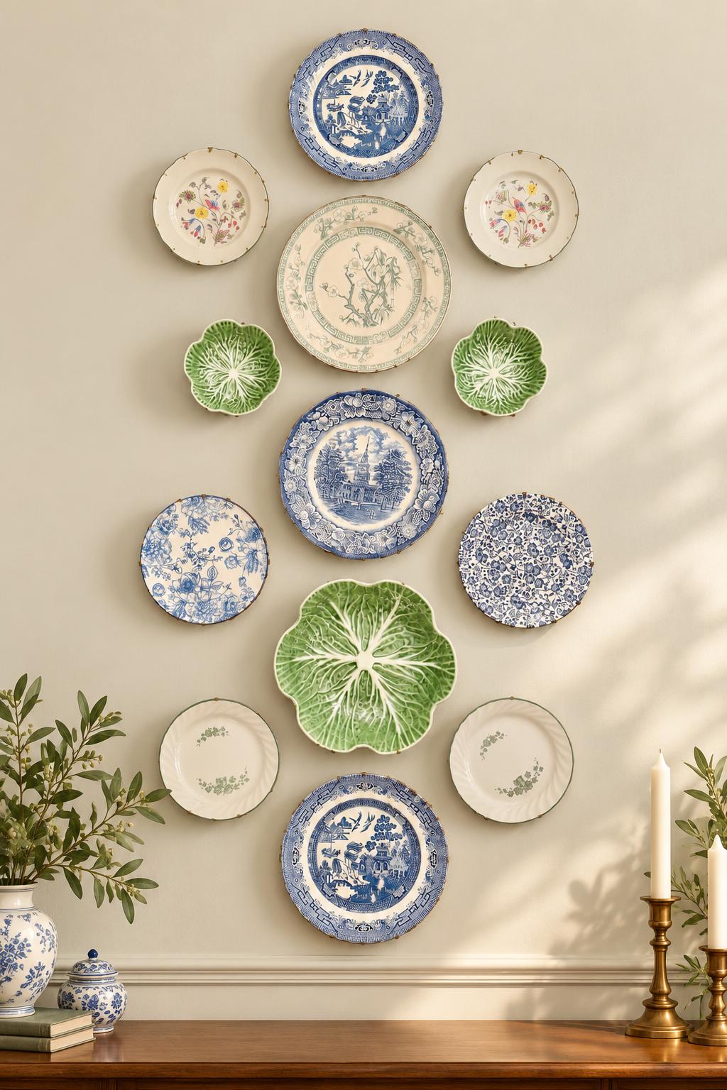 Vintage Blue & Green Plate Wall Gallery — Curated Collection