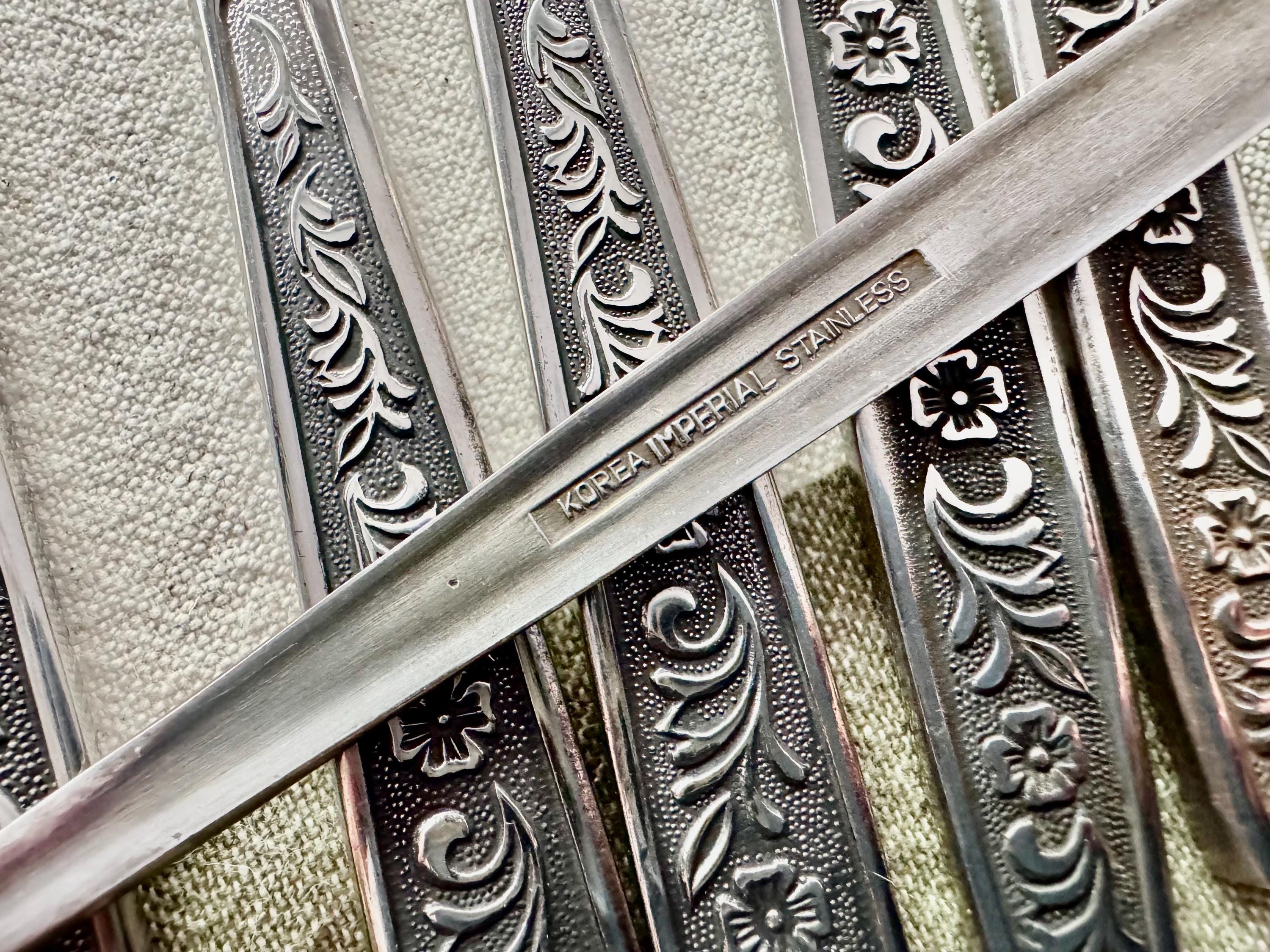 Vintage Stainless Steel Japan & Korea Flatware Sets — Ornate Rose Pattern — Custom Sets Available