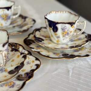 Antique Royal Style Tea Trio – Cobalt Gold & Violets Bone China Set image 9
