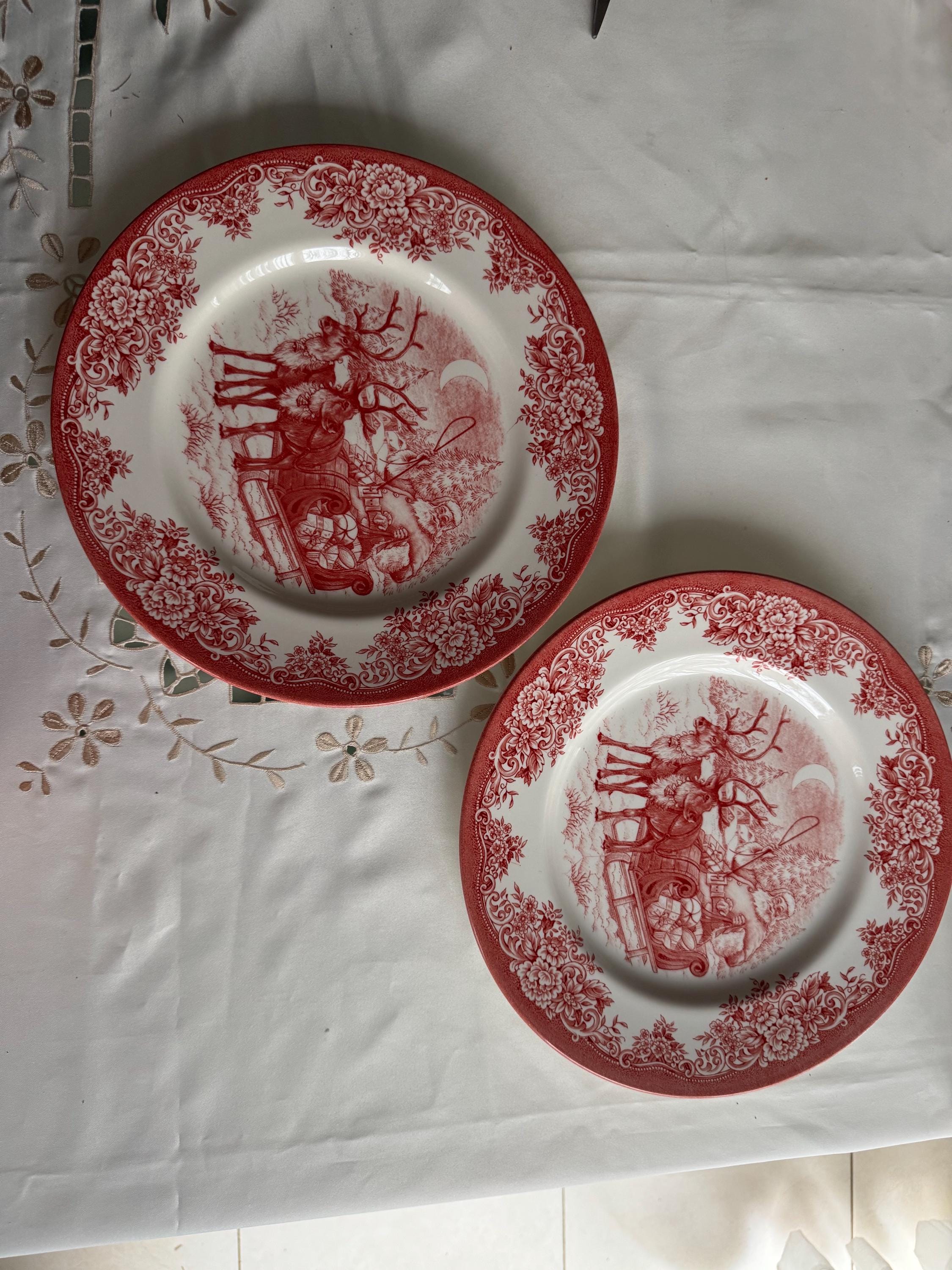 Transferware Christmas Plates — Santa's Sleigh & Spode Tree