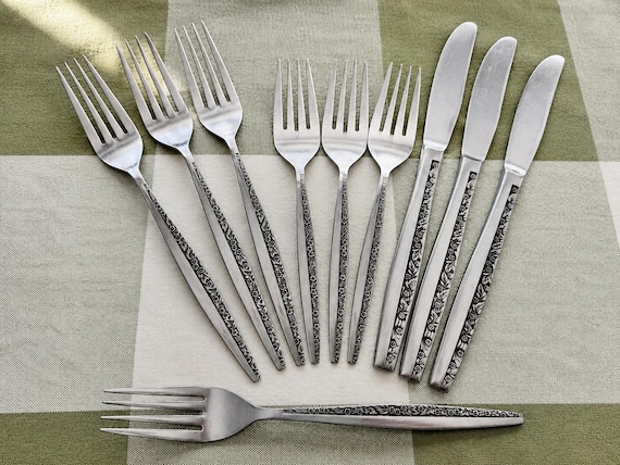 Vintage Stainless Steel Japan & Korea Flatware Sets — Ornate Rose Pattern — Custom Sets Available