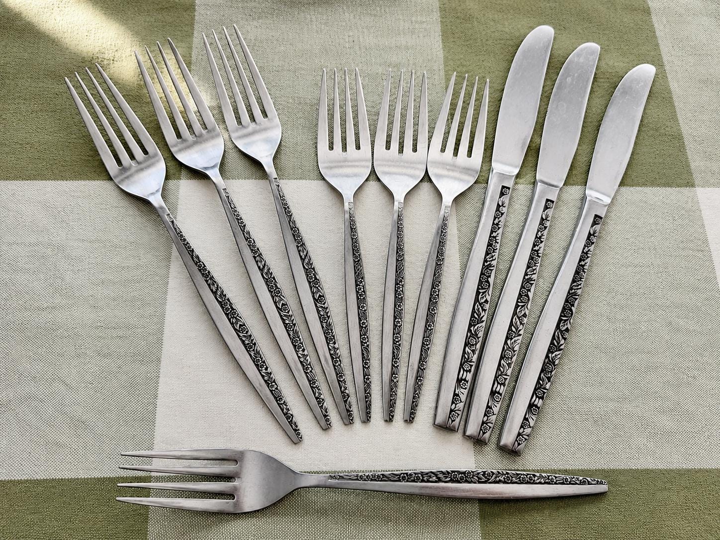 Vintage Stainless Steel Japan & Korea Flatware Sets — Ornate Rose Pattern — Custom Sets Available
