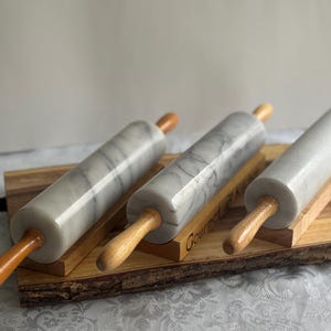 Vintage Solid Marble Rolling Pins with Wooden Handles & Original Stand – Sold Individually image 5