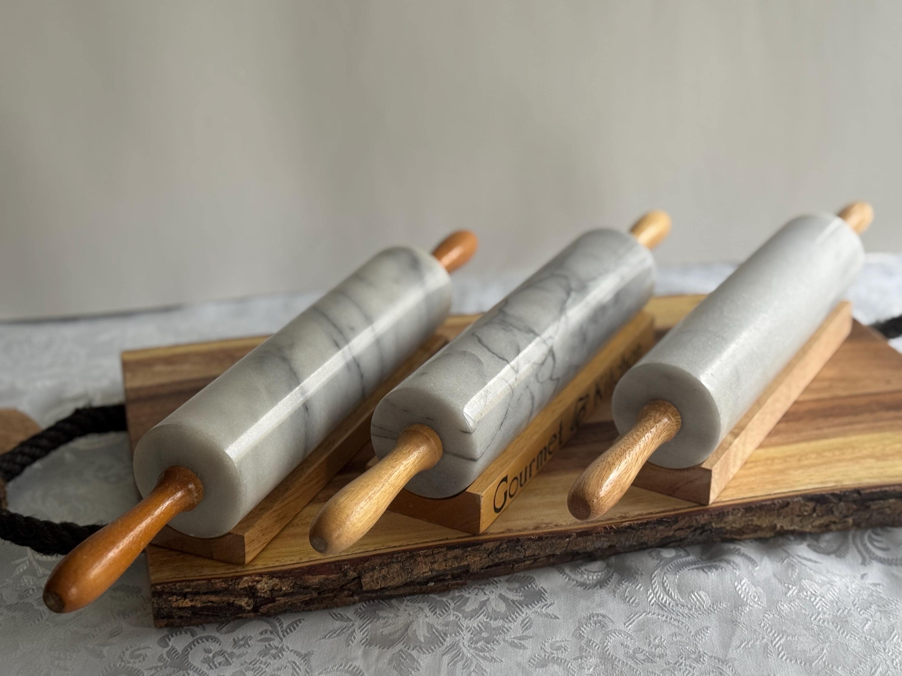 Vintage Solid Marble Rolling Pins with Wooden Handles & Original Stand – Sold Individually