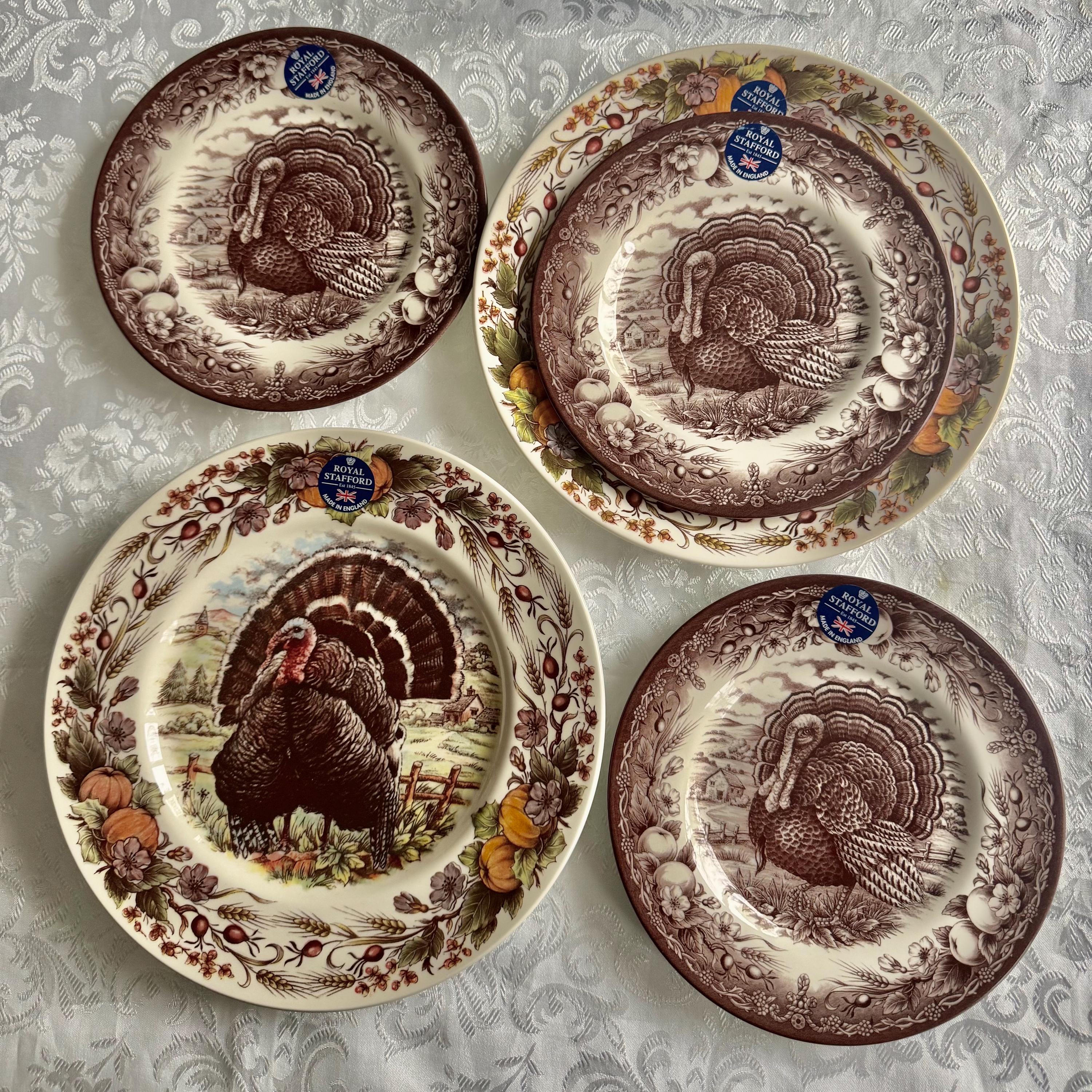 New Transferware Fall Thanksgiving Theme - Salad Plates - Royal Stafford - Made in England