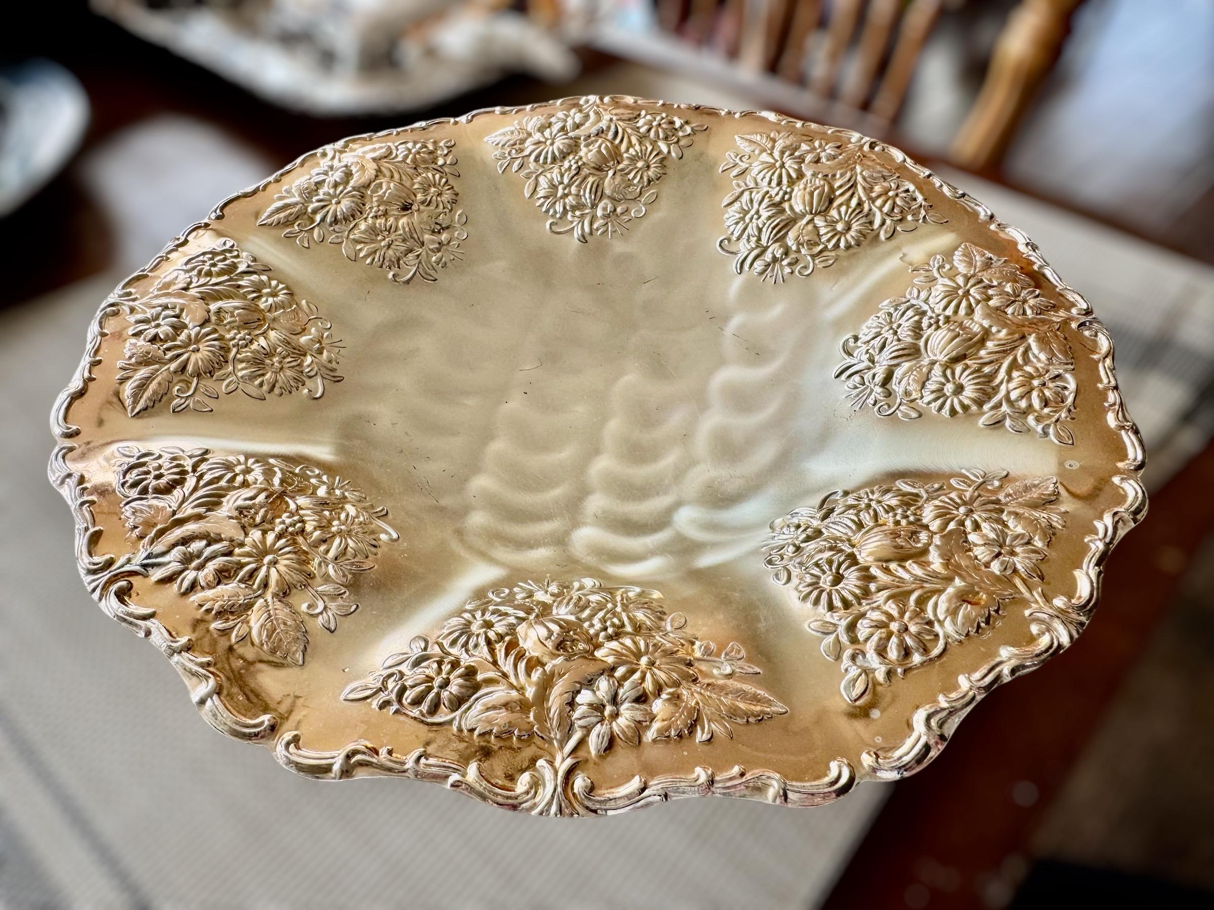 Vintage BMF Silverplated Footed Serving Bowl — Rose Embossed — Made in Western Germany