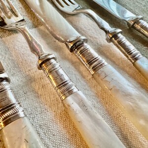 Antique Mother of Pearl Flatware — Sterling Silver Mounts — Curated Sets with Optional Serving Piece Option A: 23pcs