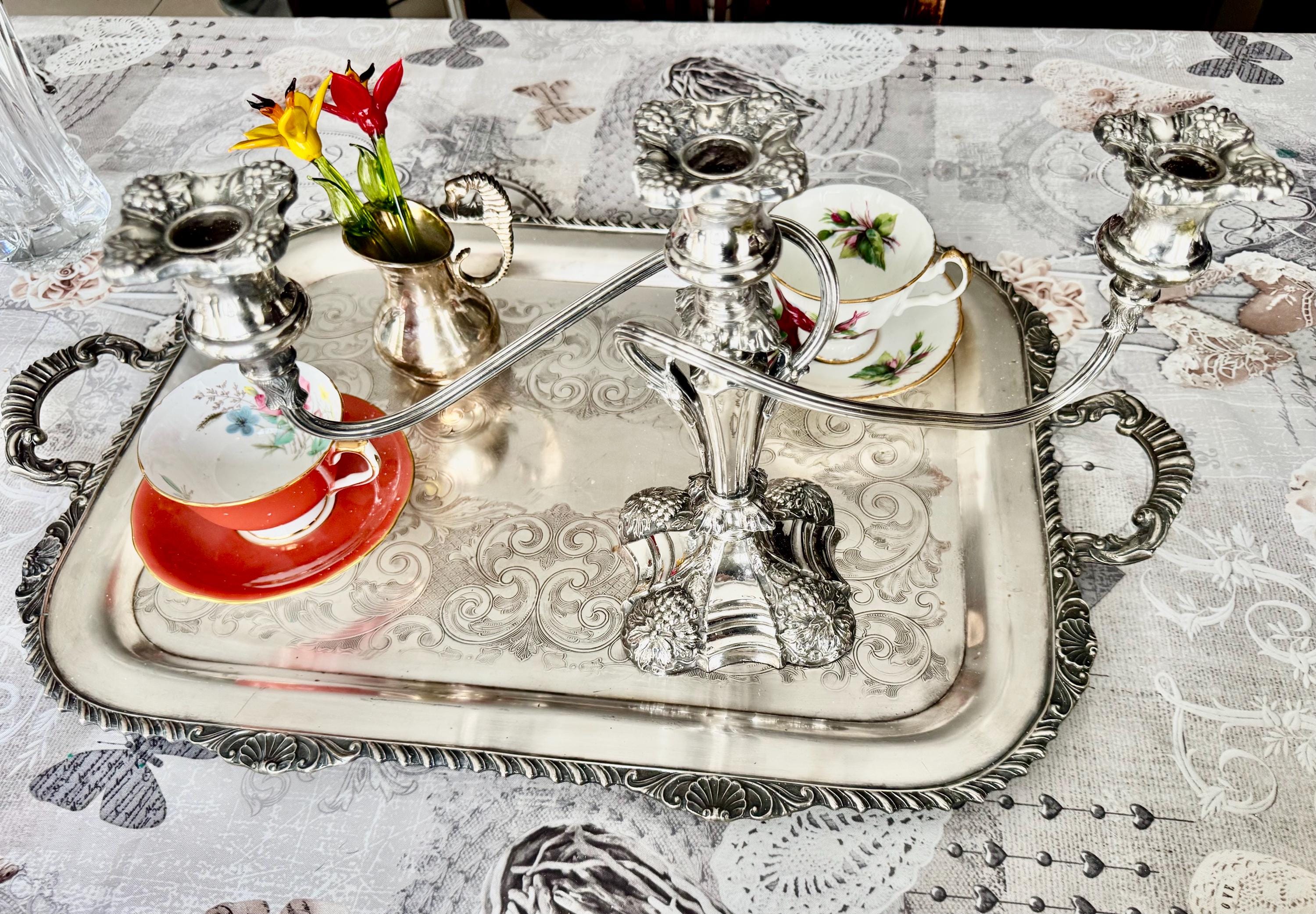 Vintage Ornate Silverplate Three-Light Candelabrum | Rococo Style Candle Holder | Elegant Table Centerpiece