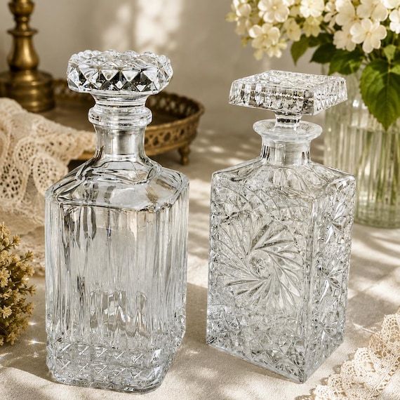 Vintage Crystal Decanters — Two Elegant Styles Available