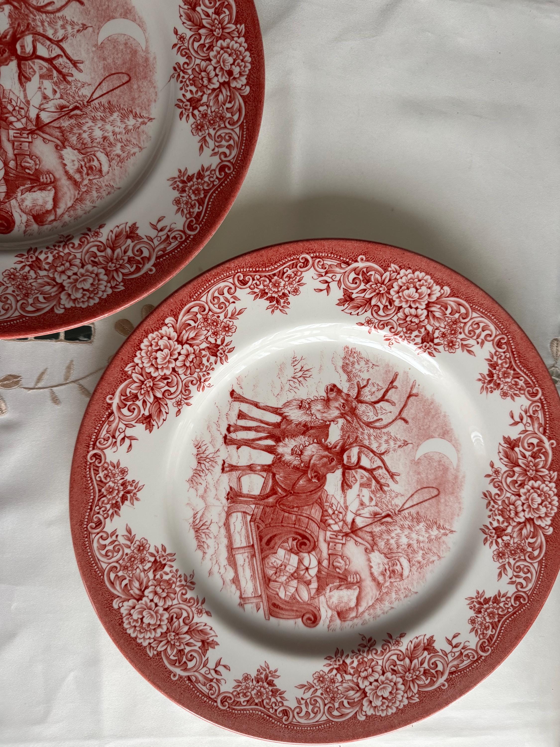 Transferware Christmas Plates — Santa's Sleigh & Spode Tree