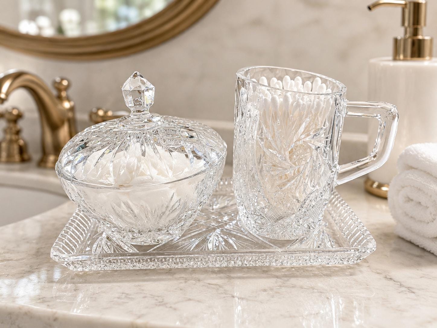 Vintage Cut Glass or Crystal Vanity Set