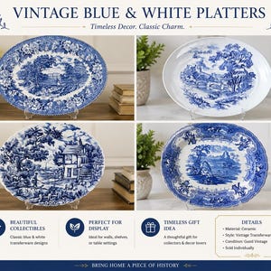 Vintage or Antique Blue & White Transferware Serving Platters bild 3