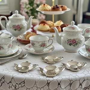 Vintage Silverplate Tea Accessories – English Toast Rack, Teabag Holder, Creamer & Sugar image 7
