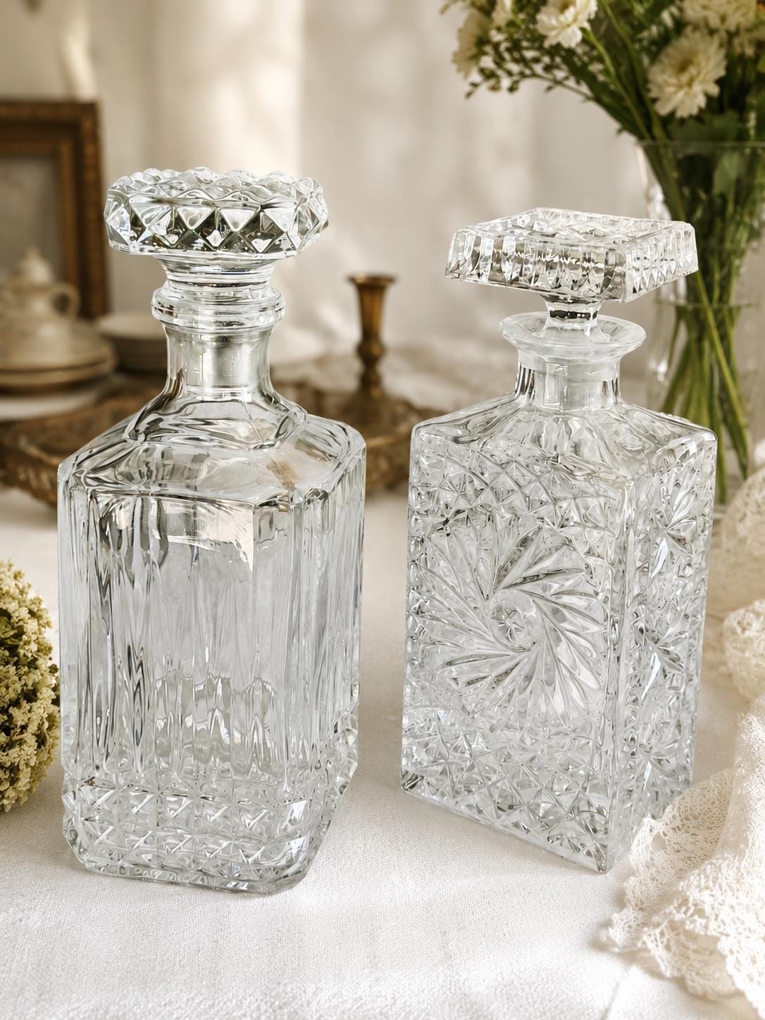 Vintage Crystal Decanters — Two Elegant Styles Available