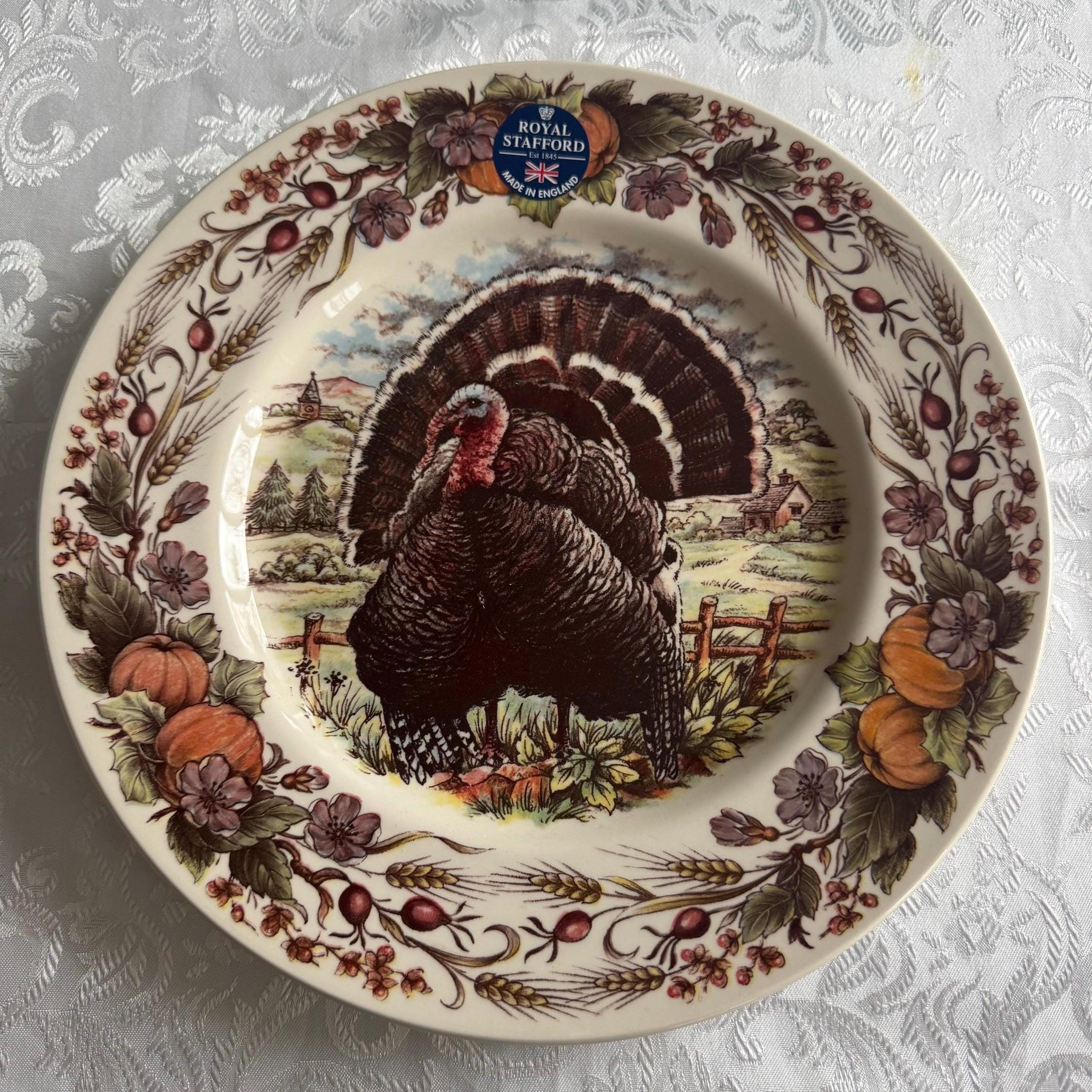 New Transferware Fall Thanksgiving Theme - Salad Plates - Royal Stafford - Made in England