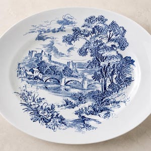 Vintage or Antique Blue & White Transferware Serving Platters B. Wedgwood Country