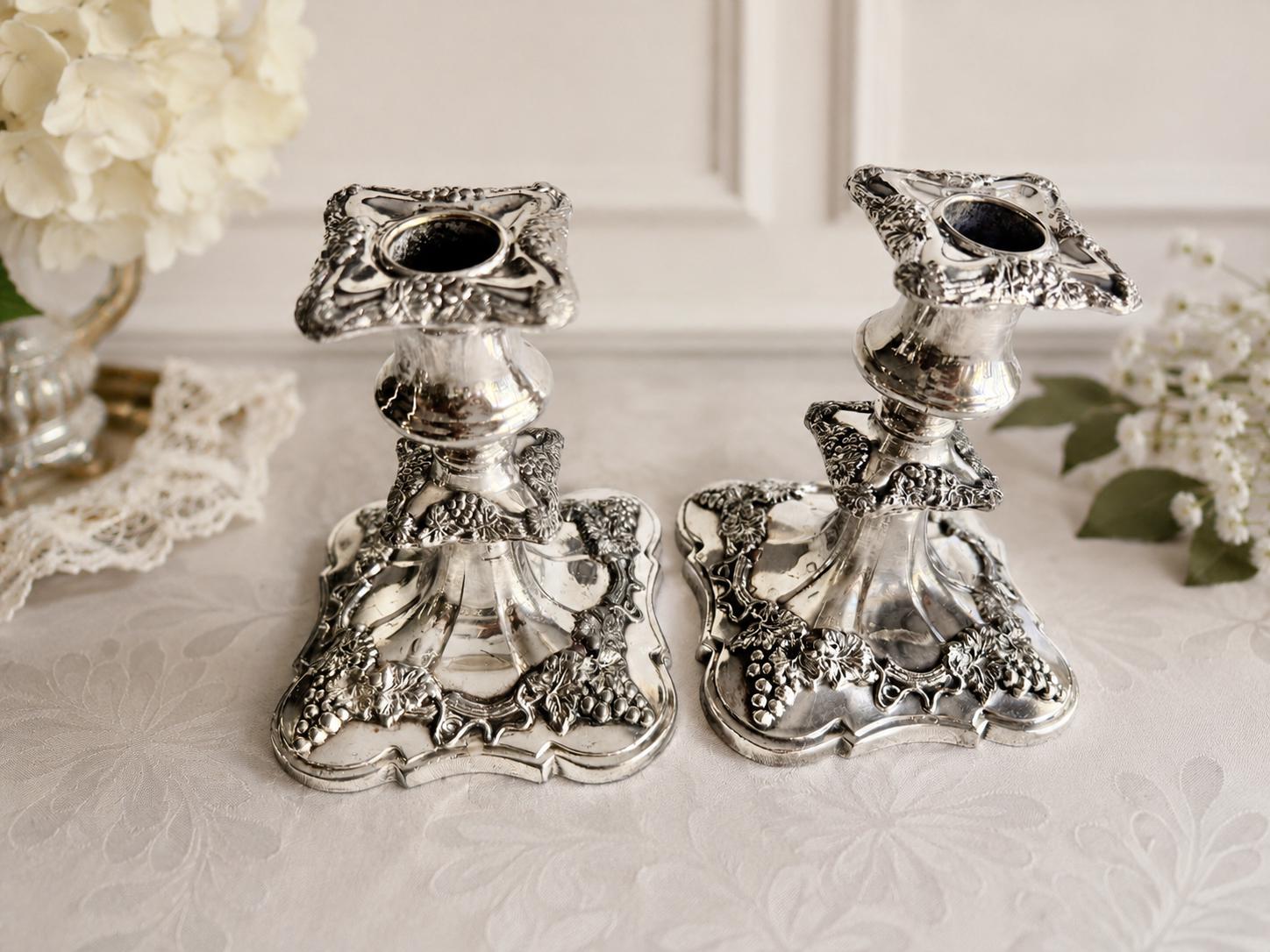 Elegant Silver-Plated Candle Holders – Ornate Vintage Charm — Candlesticks Extra Tall 13.5”