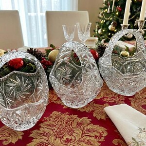Vintage Heavy Cut Crystal Basket with Handle – Pinwheel & Starburst Pattern, Candy Dish, Wedding Centerpiece, Choose Your Favorite image 4