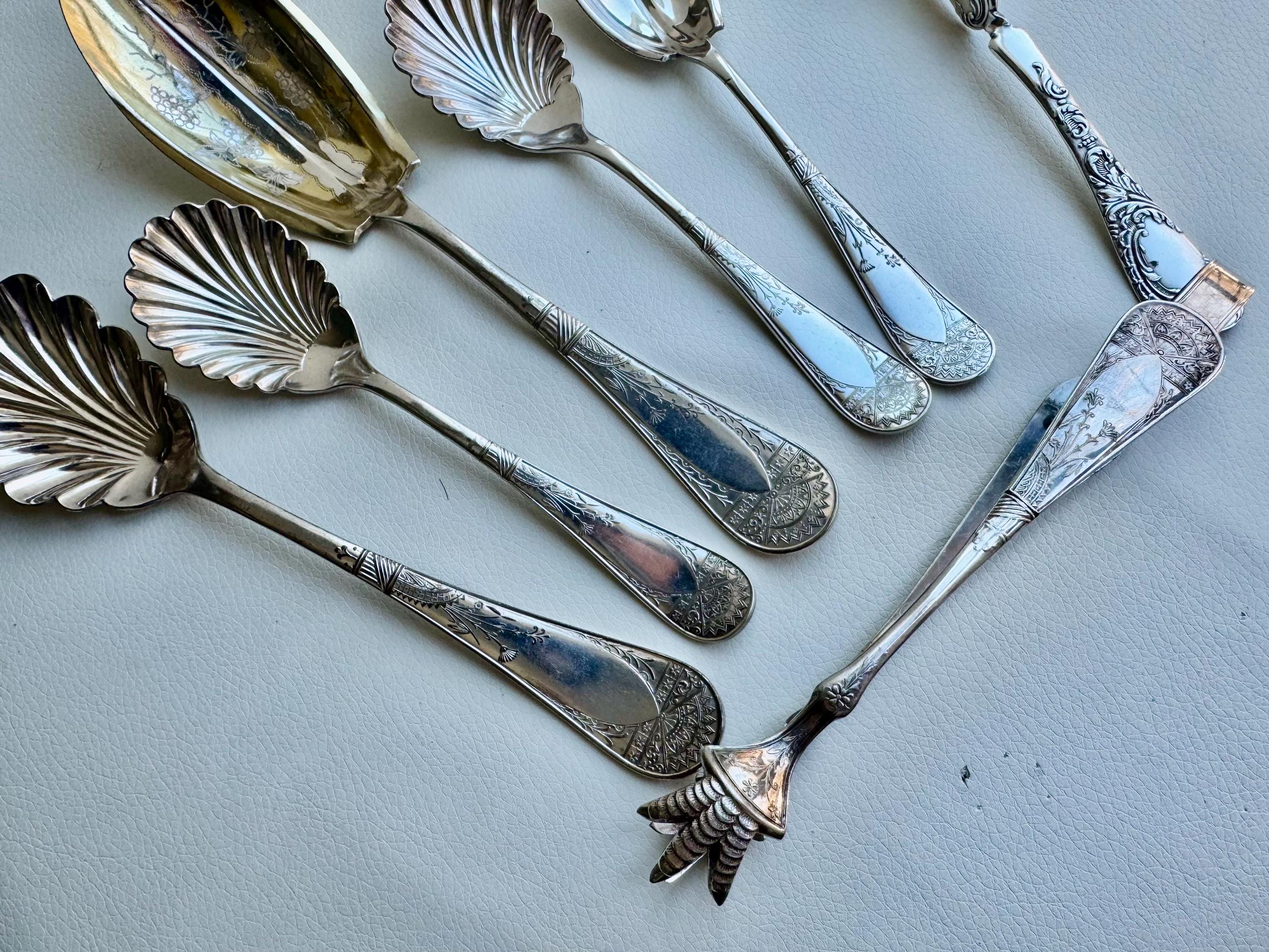 Antique Art Nouveau Silver Plated Serving Set: Shell & Floral Design, 7-Piece
