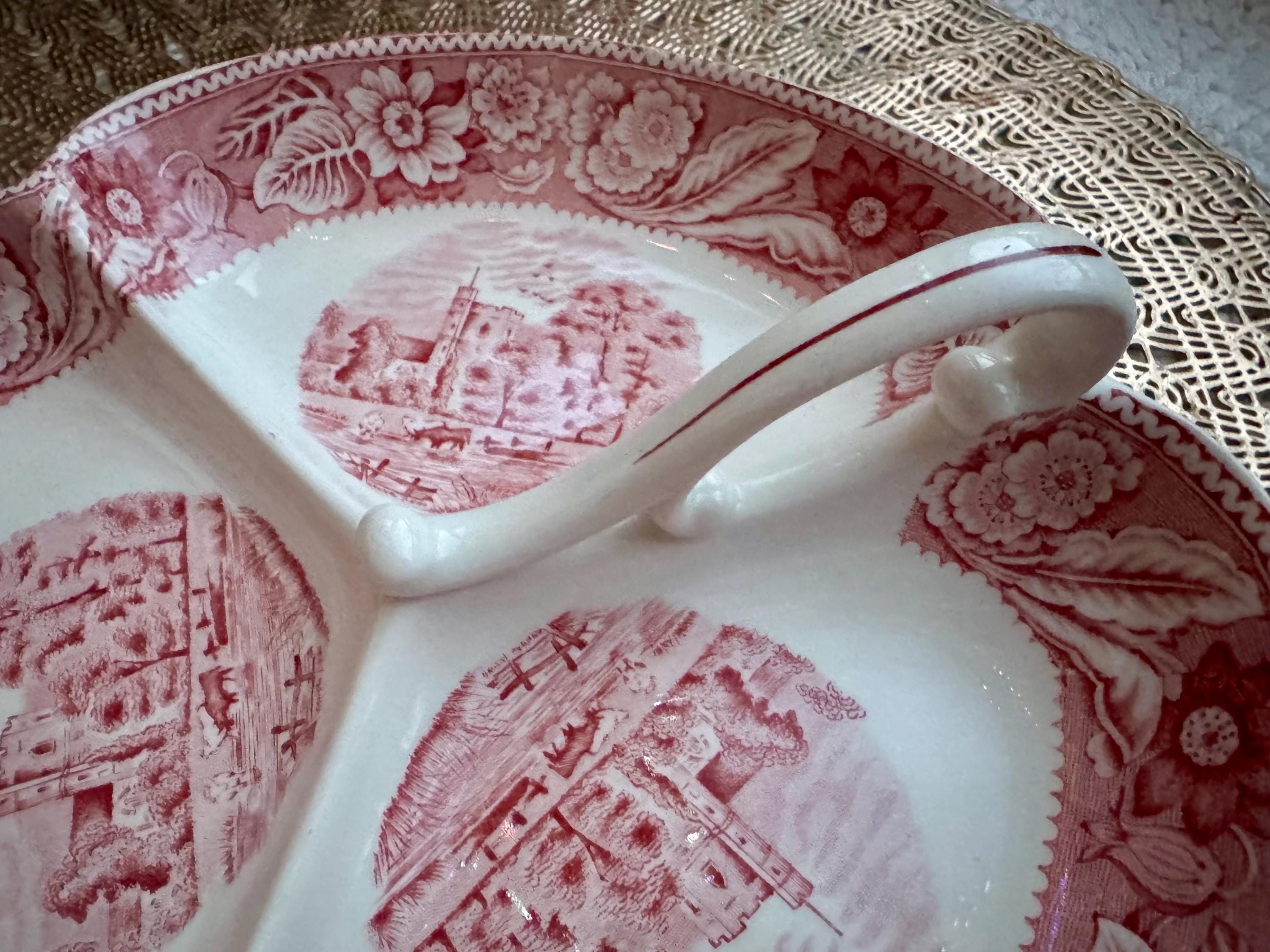 Vintage Woods & Sons “Woodland” Red Transferware Divided Serving Dish – England