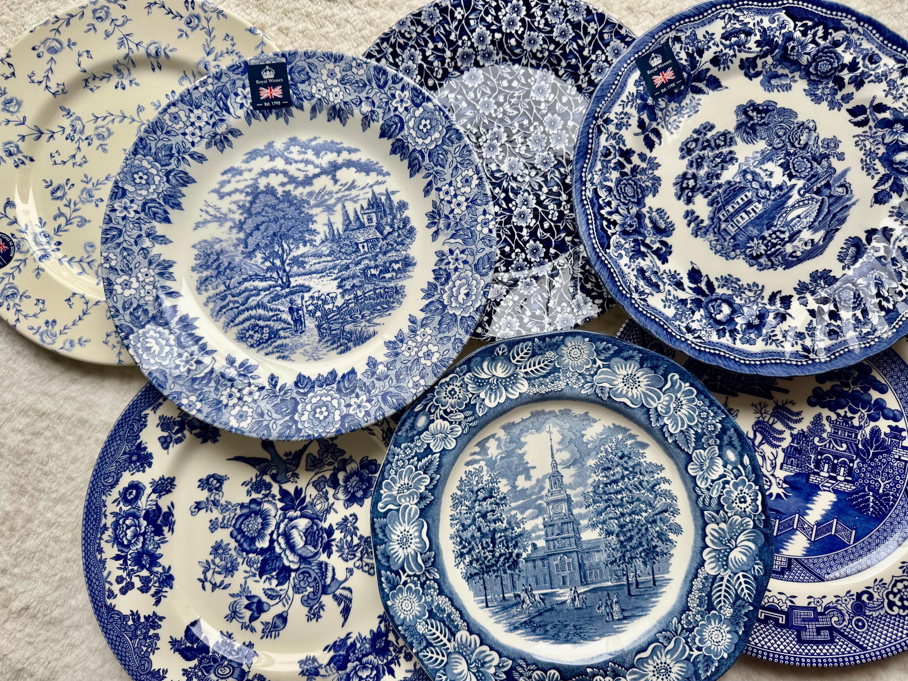 Vintage-Inspired Blue & White Dinner Plates — Mix Match Your Favorites — Made in England