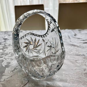 Vintage Heavy Cut Crystal Basket with Handle – Pinwheel & Starburst Pattern, Candy Dish, Wedding Centerpiece, Choose Your Favorite image 6