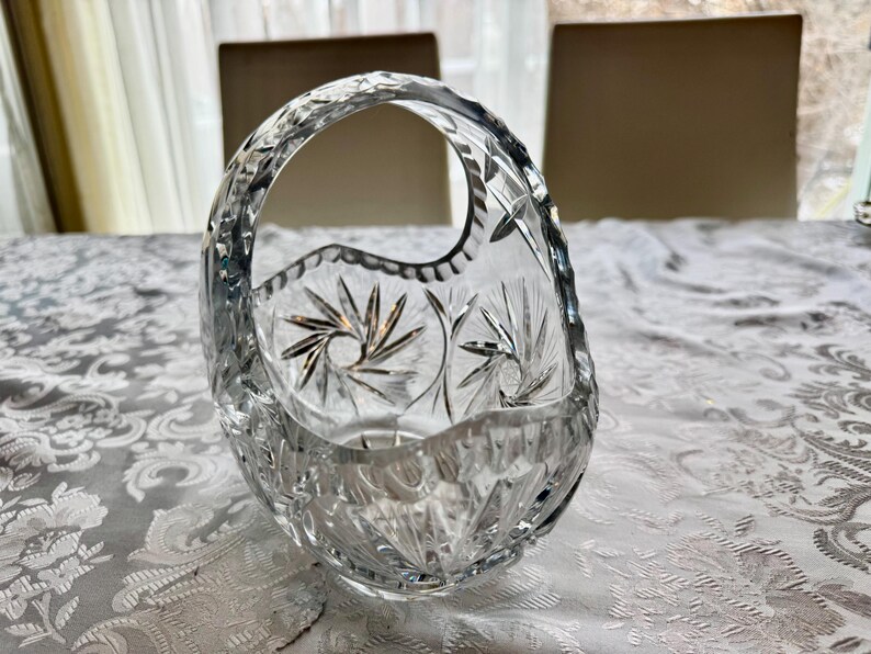 Vintage Heavy Cut Crystal Basket with Handle – Pinwheel & Starburst Pattern, Candy Dish, Wedding Centerpiece, Choose Your Favorite image 6