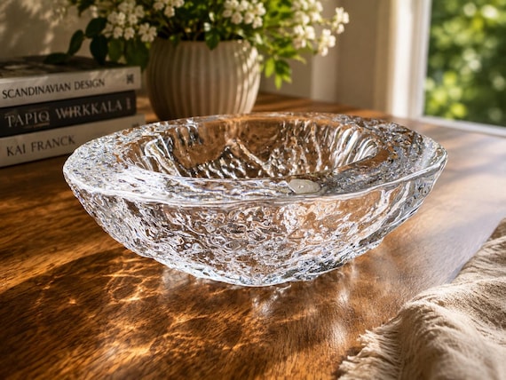 Vintage Iittala Ice Block Crystal Bowl by Tapio Wirkkala – Mid-Century Scandinavian Art Glass
