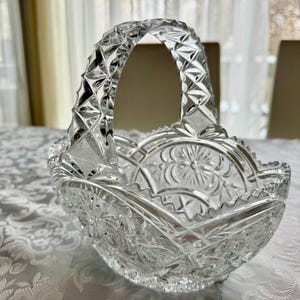 Vintage Heavy Cut Crystal Basket with Handle – Pinwheel & Starburst Pattern, Candy Dish, Wedding Centerpiece, Choose Your Favorite image 11