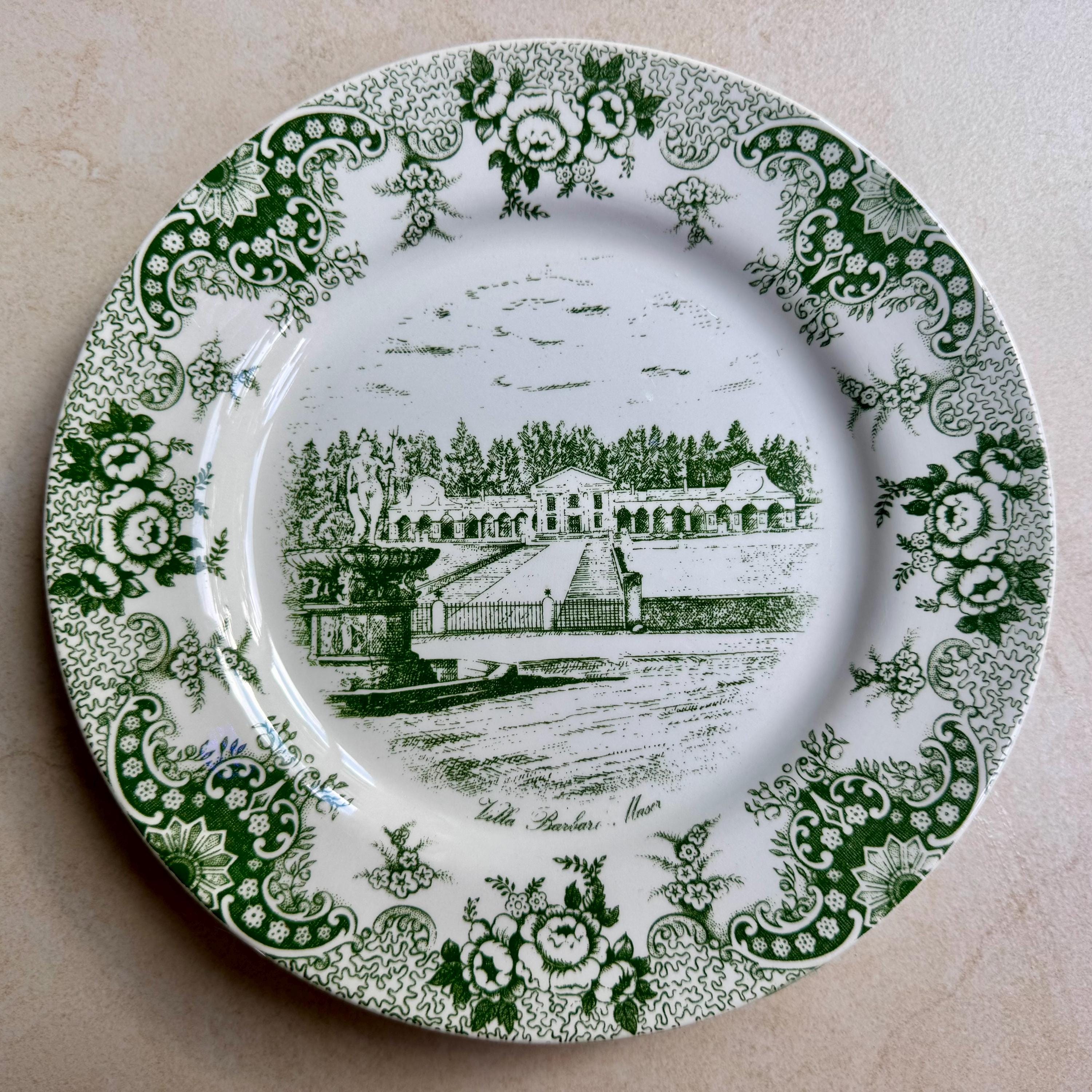 Vintage Red Green Transferware Plate Set: Eclectic Cottagecore Wall Gallery
