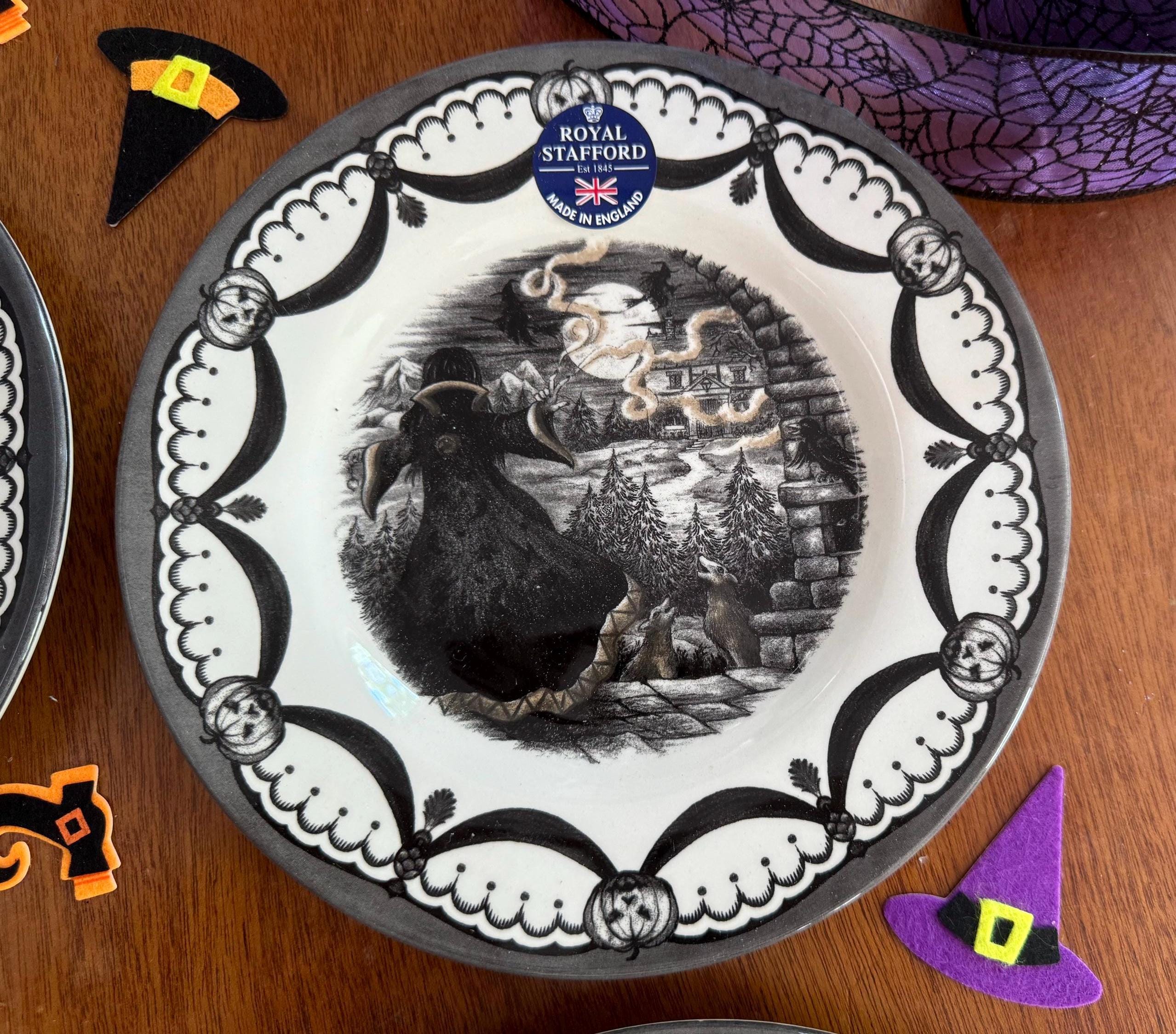 Royal Stafford Halloween Dinner Plates: Wicked Witches Coven Transferware (Set of 4)