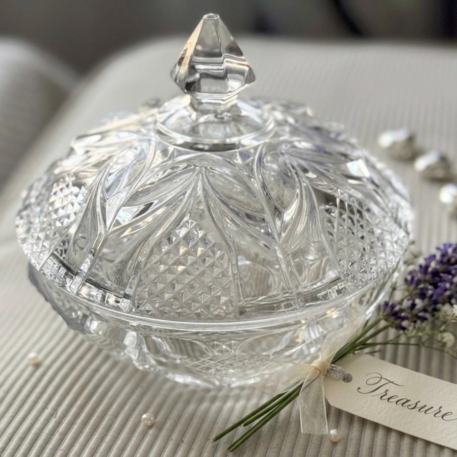 Vintage Crystal Candy Dish with Lid — Each Trinket Jar Sold Individually