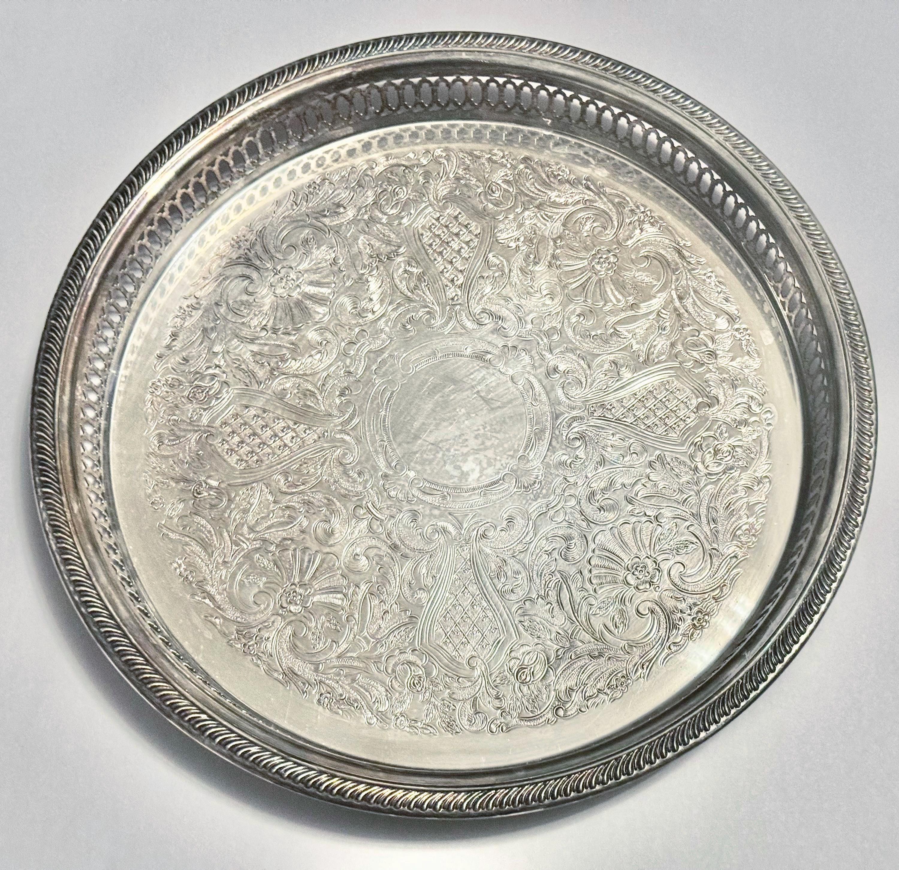Vintage Silverplate Gallery Trays – Ornate Round Serving Trays with Pierced Sides
