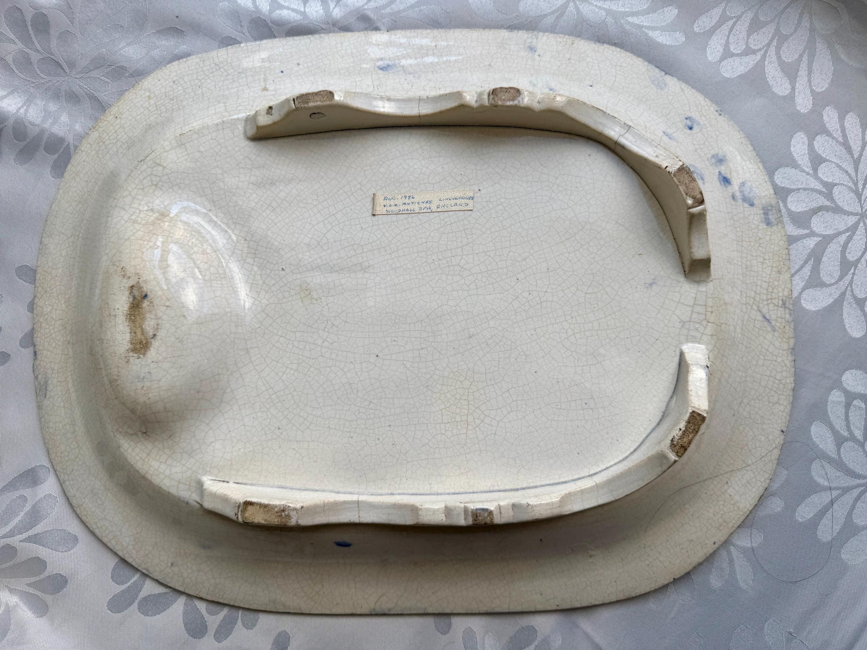 Antique Circa 1840 English Blue Willow “Well & Tree” Meat Platter – Monumental 19th-Century Serving Dish