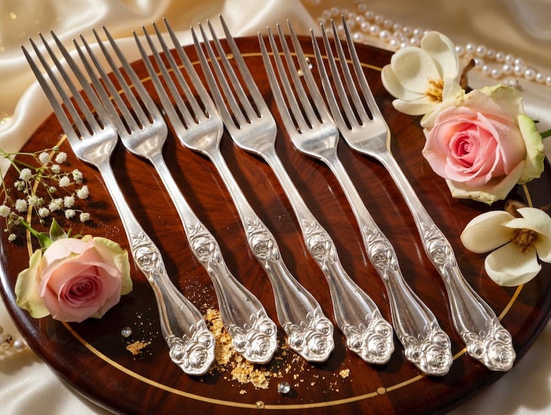 American Beauty Rose Dinner Forks – Set of 6 – International Silver (1909) Bild 1