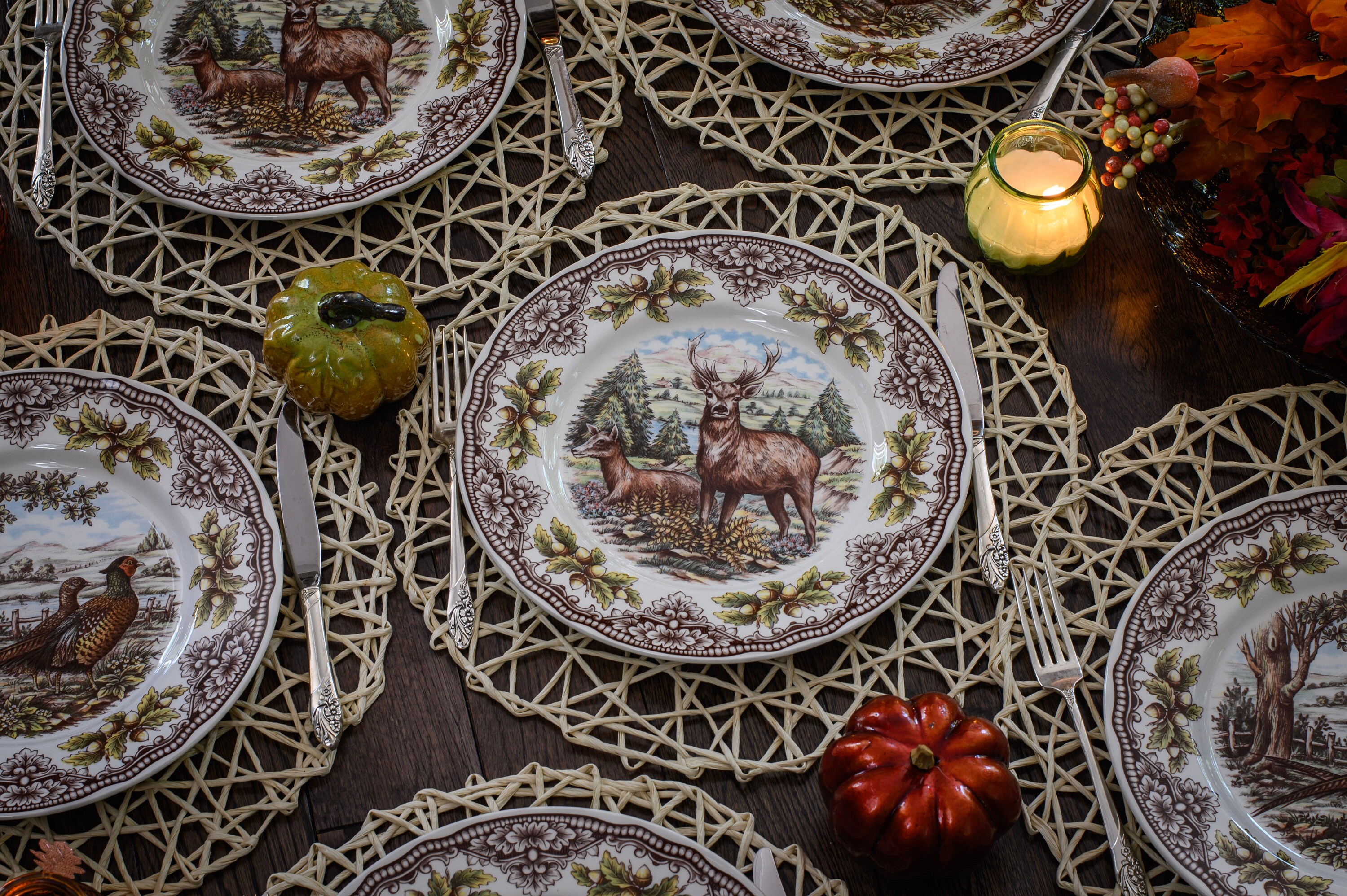 Royal Stafford Transferware Dinner Plates: Thanksgiving Fall Decor, Made in England