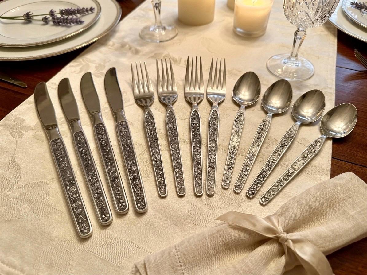 Vintage Sevita Flatware – National Stainless – Floral Pattern Stainless Steel