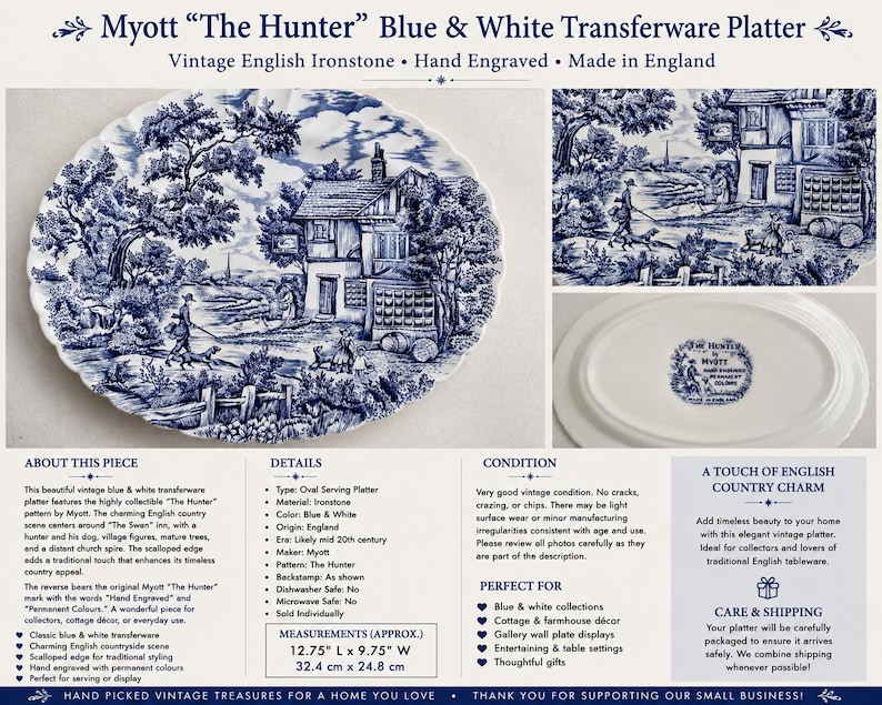 Vintage or Antique Blue & White Transferware Serving Platters bild 12